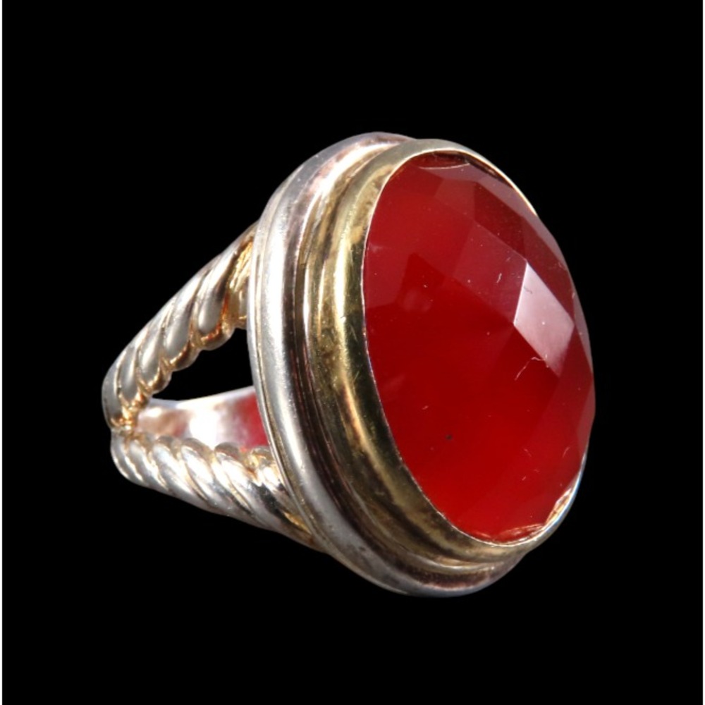 NF CHAPAL ZENRAY Sterling Silver Ring LARGE FACETED CARNELIAN Gold Trim Honker 7